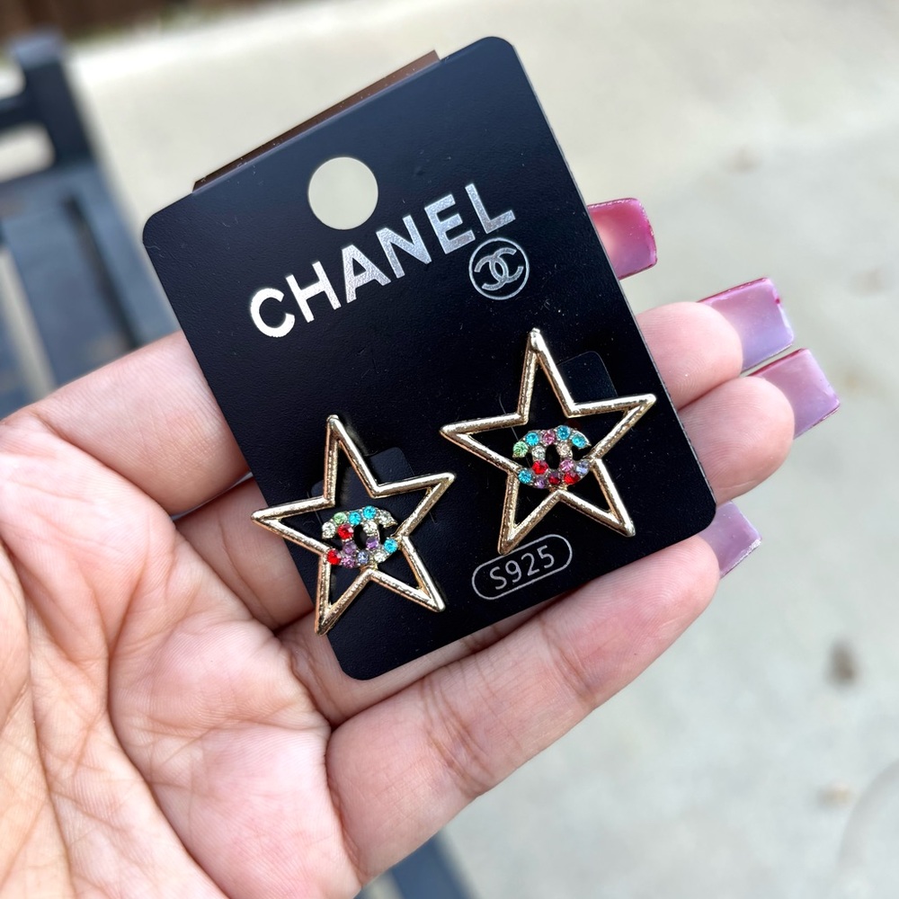 Star Earrings with Multicolor Gems